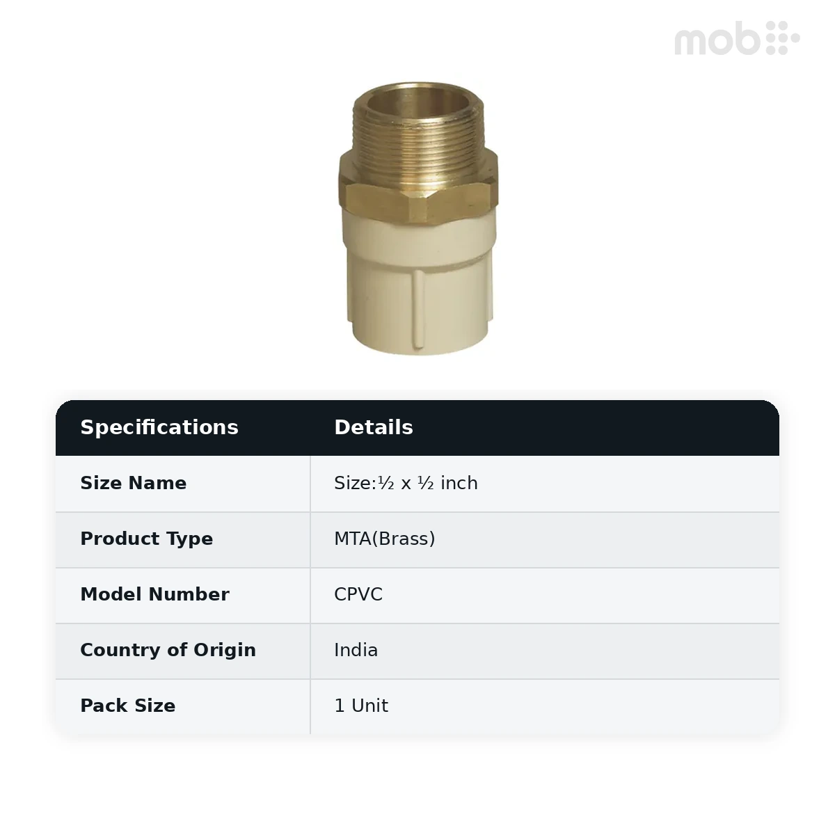 Supreme Lifeline CPVC MTA(Brass), ½ x ½ inch