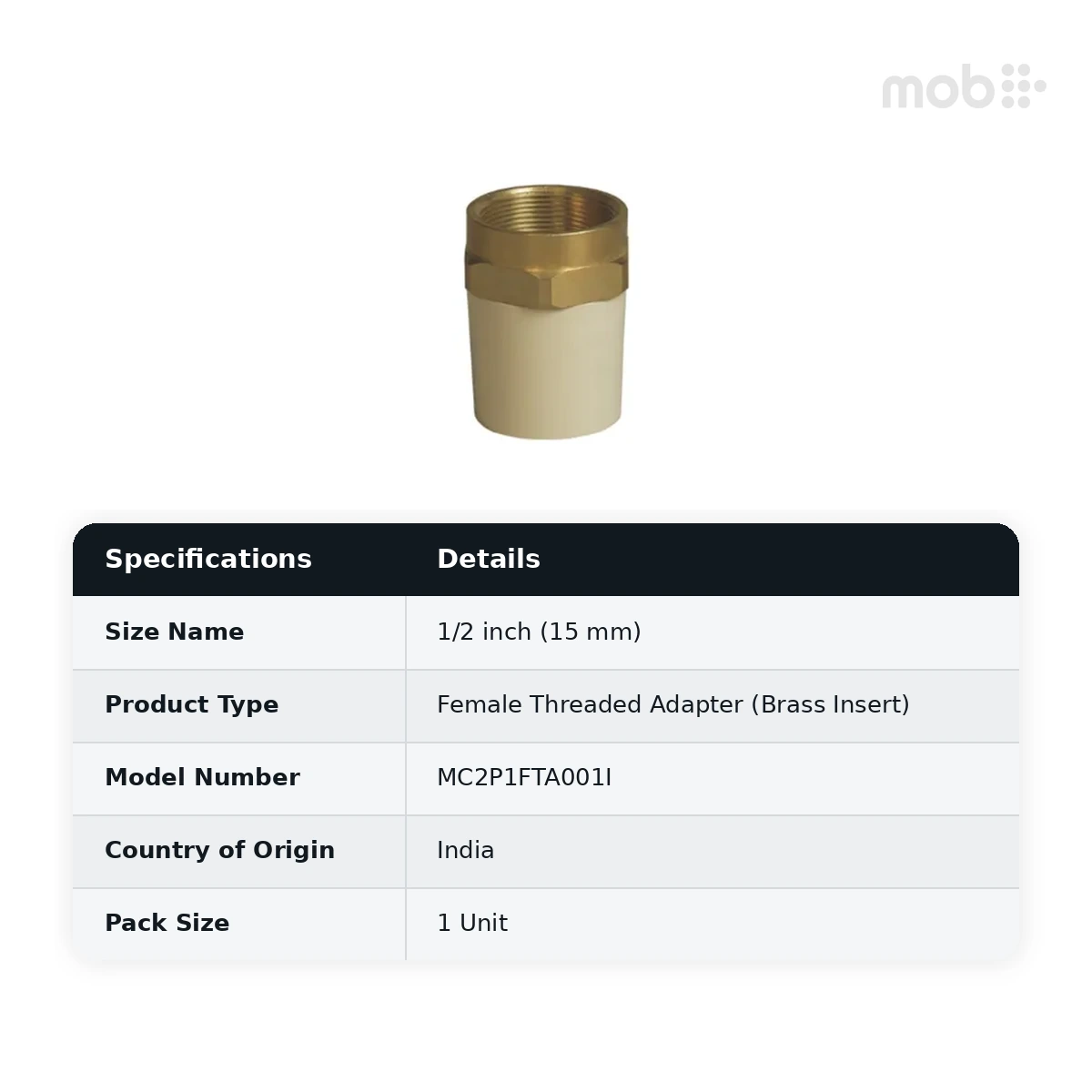 Supreme Lifeline CPVC SDR 11 Female Threaded Adapter (Brass Insert), 1/2 inch (15 mm)