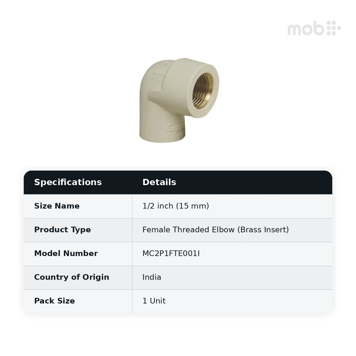 Supreme Lifeline CPVC SDR 11 Female Threaded Elbow (Brass Insert), 1/2 inch (15 mm) - image 2