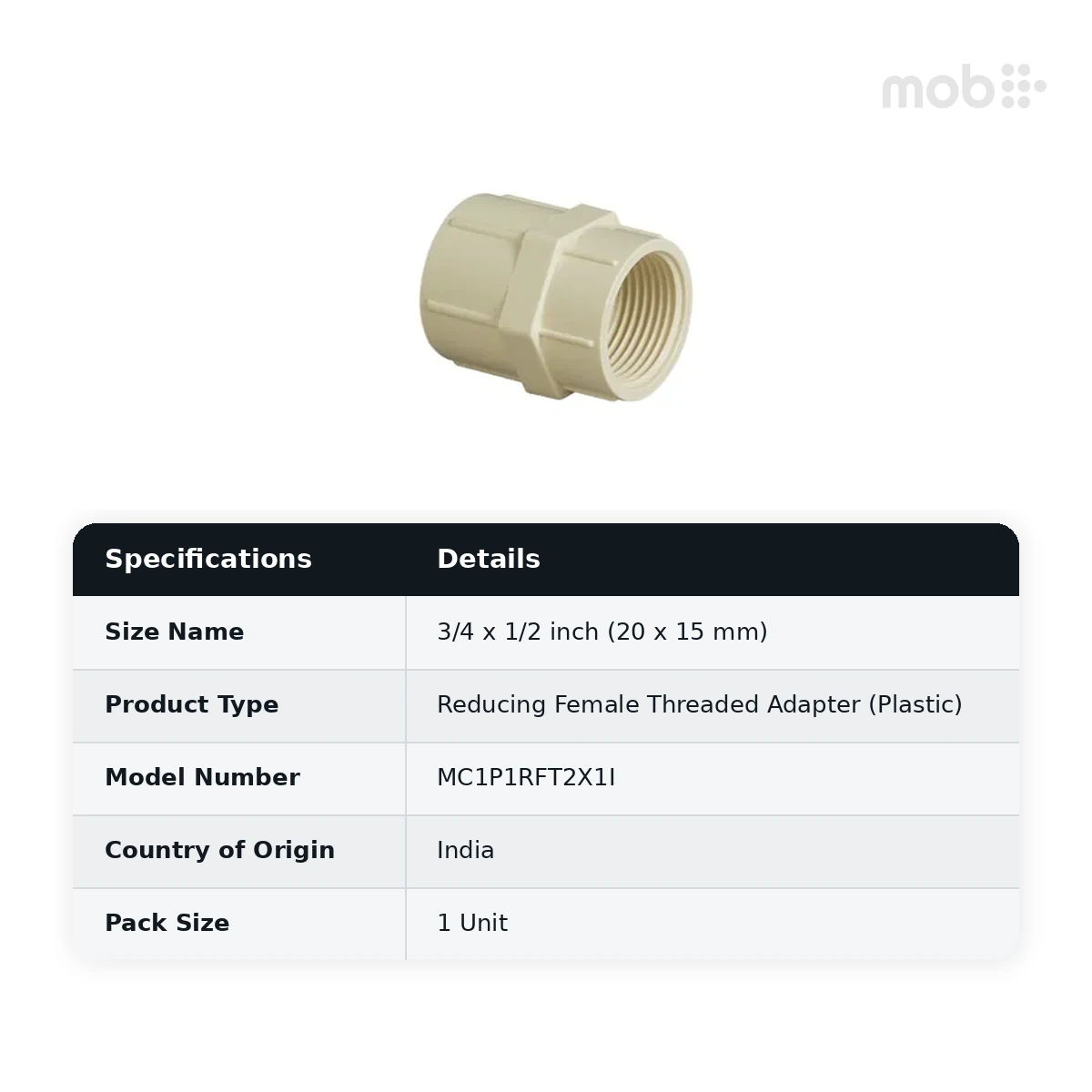Supreme Lifeline CPVC SDR 11 Reducing Female Threaded Adapter (Plastic), 3/4 x 1/2 inch (20 x 15 mm) - image 2