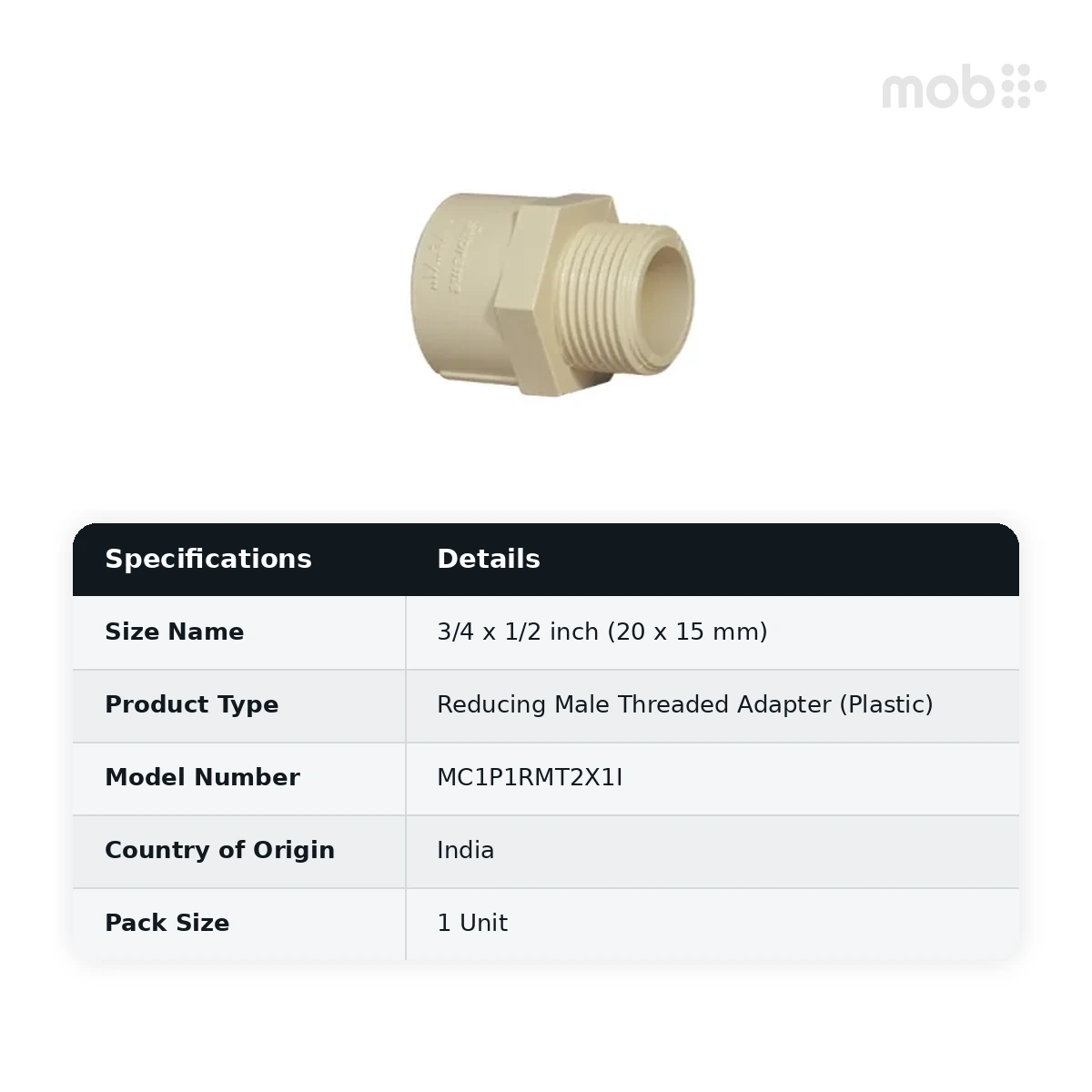 Supreme Lifeline CPVC SDR 11 Reducing Male Threaded Adapter (Plastic), 3/4 x 1/2 inch (20 x 15 mm) - image 2