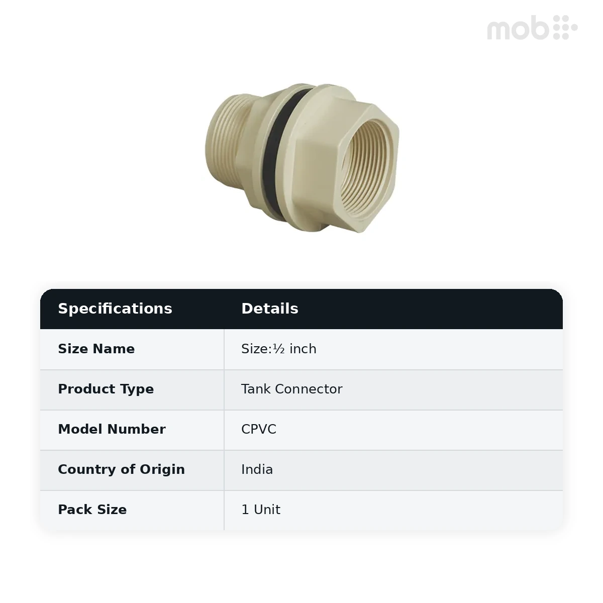 Supreme Lifeline CPVC Tank Connector, ½ inch