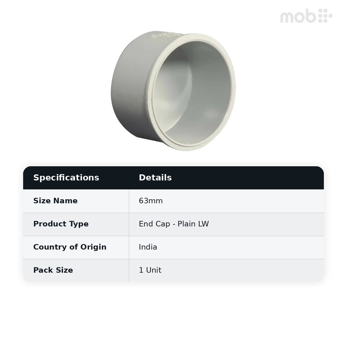Supreme PVC Agriculture End Cap - Plain LW, 63mm - image 2