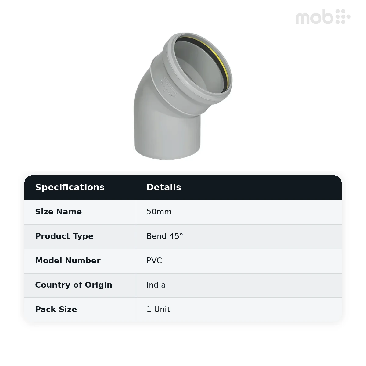 Supreme PVC S.W.R Bend 45°, 50mm, Ring Type - image 2