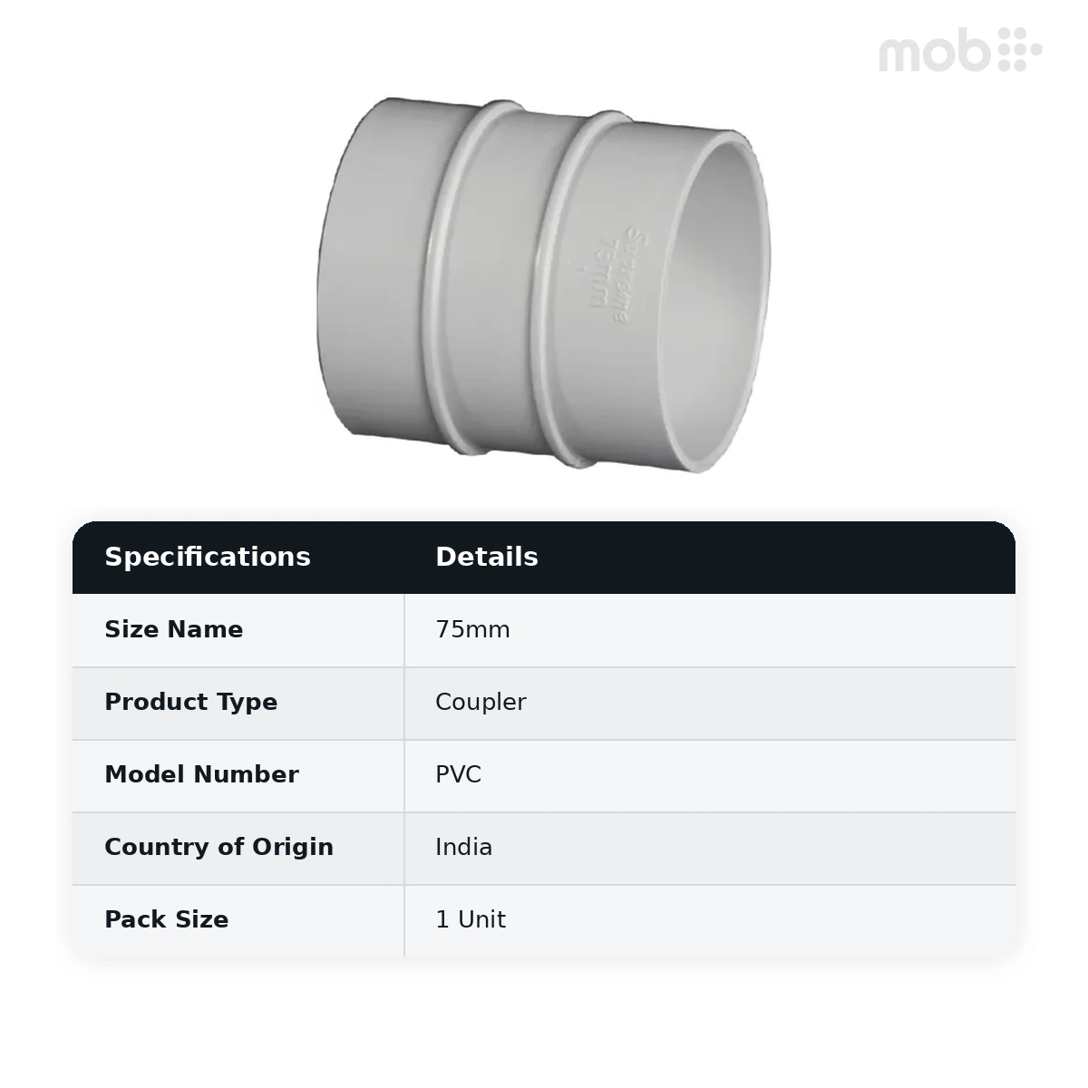 Supreme PVC S.W.R Coupler, 75mm, Pasting Type