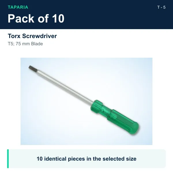 Taparia Torx Screwdriver T5; 75 mm Blade T - 5 - Pack of 10 pieces