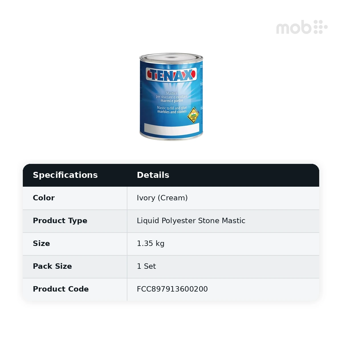 Tenax Liquido Paglierino Liquid Polyester Stone Mastic, 1.35 kg, Ivory (Cream), FCC897913600200 - image 2
