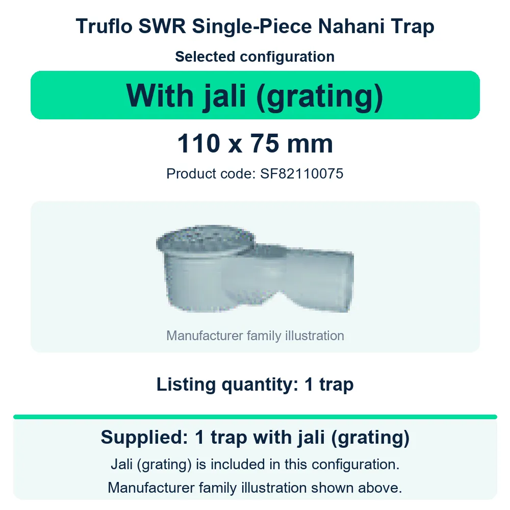 Truflo SWR Selfit Single Piece Nahani Trap with Jali 110 x 75 mm - SF82110075