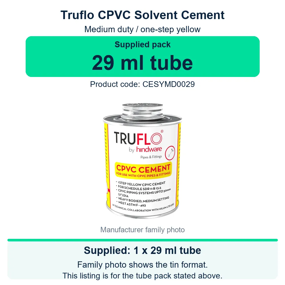 Truflo CPVC Medium Duty One-Step Yellow Solvent Cement 29 ml Tube - CESYMD0029