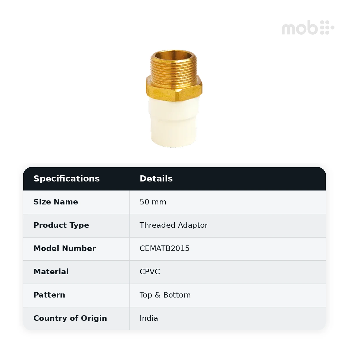 Truflo CPVC Brass Male Threaded Adaptor 50 mm - CF26000050 - image 2