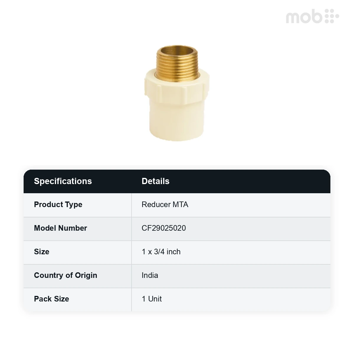 Truflo CPVC Brass Reducer MTA 25 mm x 20 mm (1 x 3/4 inch) code: CF29025020 - image 2