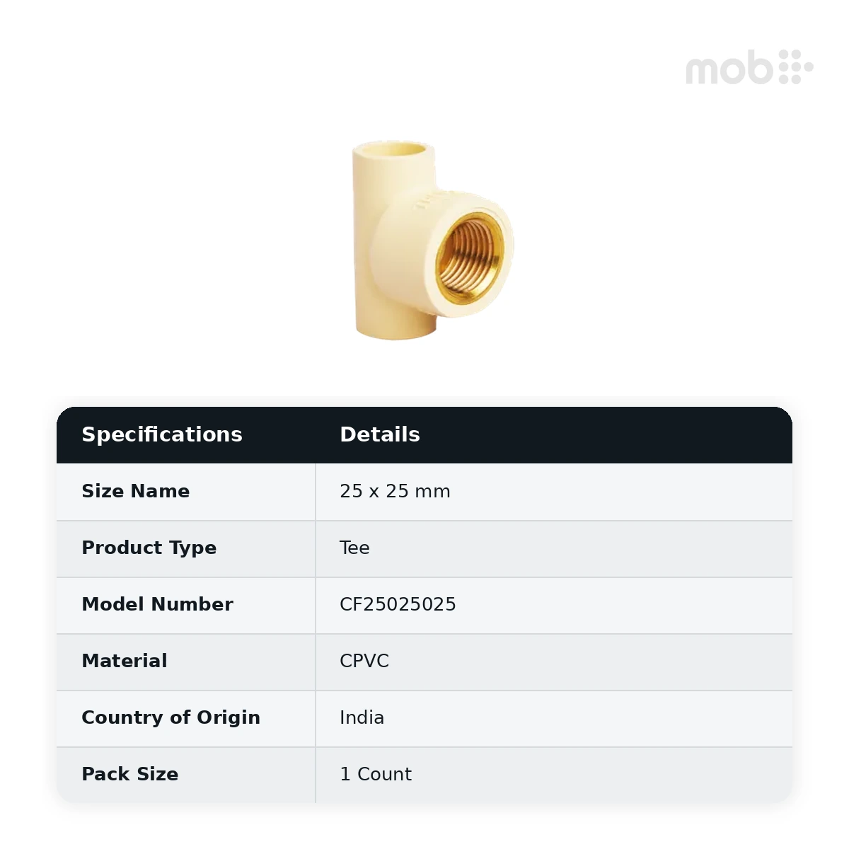 Truflo CPVC Brass Threaded Tee 25 x 25 mm - CF25025025 - image 2