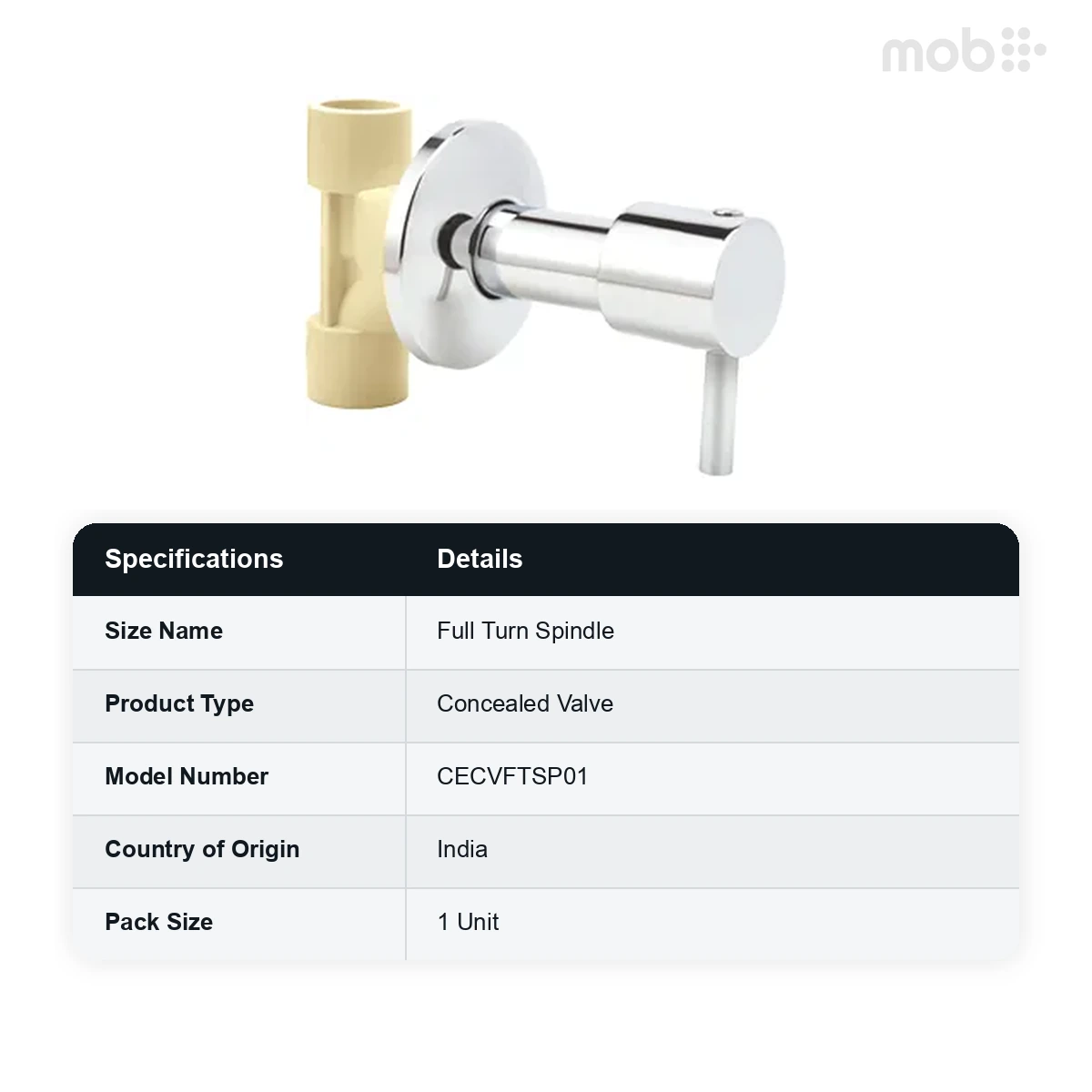 Truflo CPVC Concealed Valve-Full Turn Spindle code: CECVFTSP01