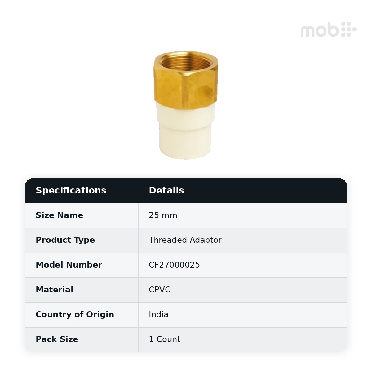 Truflo CPVC Female Adaptor Brass Threaded (FABT) 25 mm - CF27000025