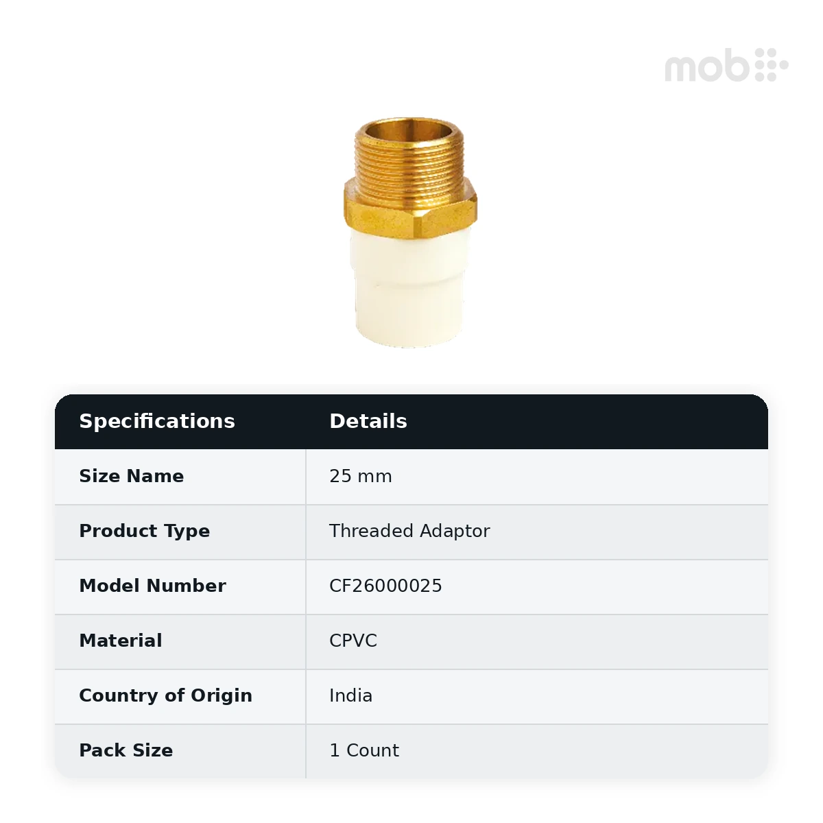 Truflo CPVC Male Adaptor Brass Threaded (MABT) 25 mm - CF26000025 - image 2