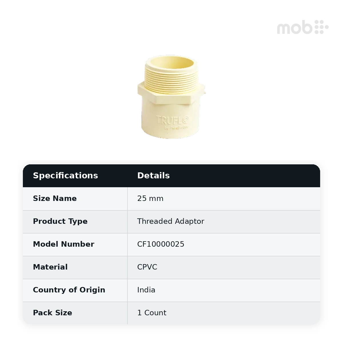 Truflo CPVC Male Adaptor Plastic Threaded (MAPT) 25 mm - CF10000025 - image 2