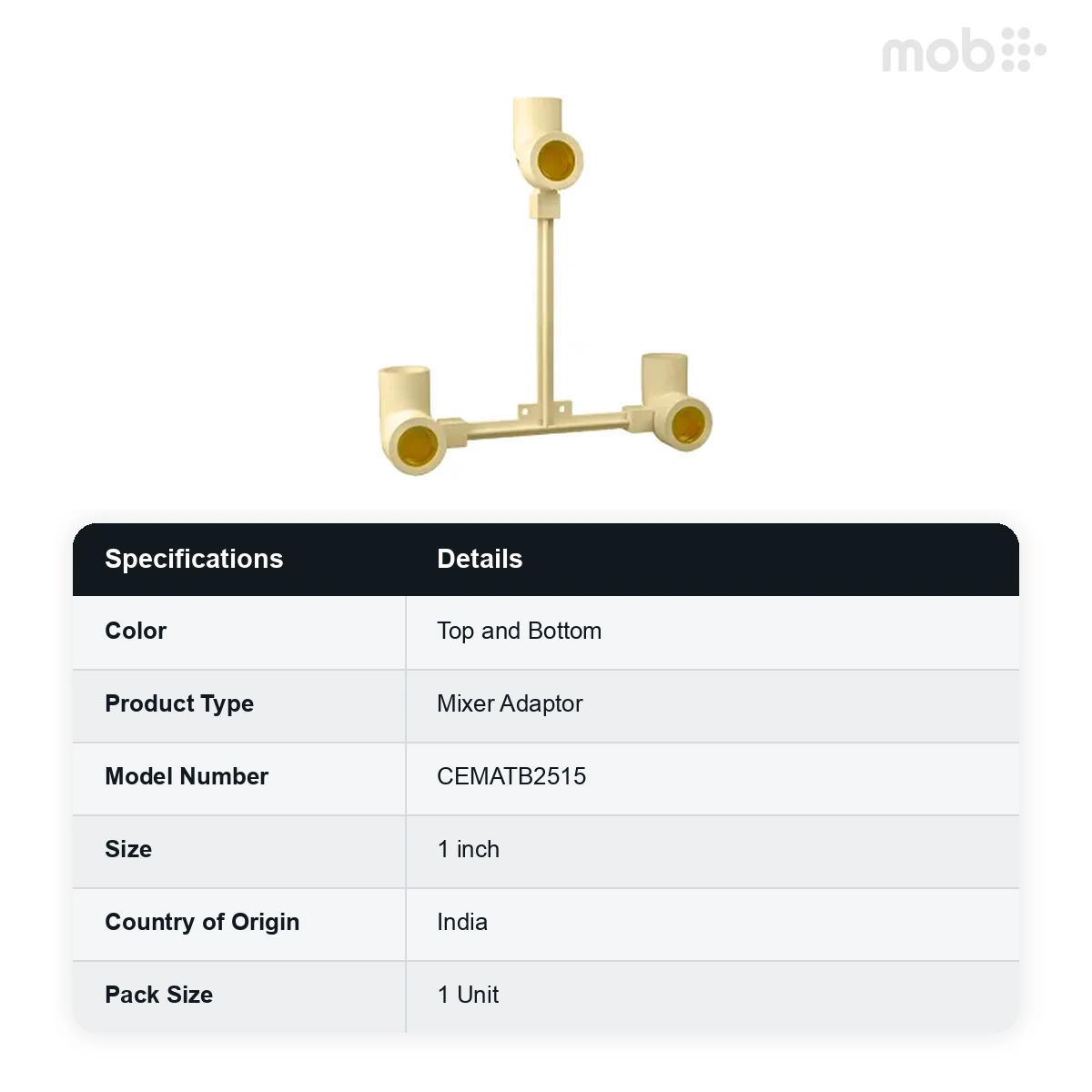Truflo CPVC Mixer Adaptor-Top & Bottom 1 code: CEMATB2515