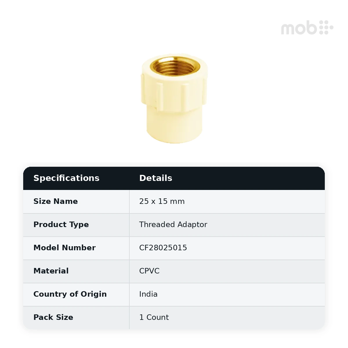 Truflo CPVC Reducer FTA (Brass) 25 x 15 mm - CF28025015 - image 2