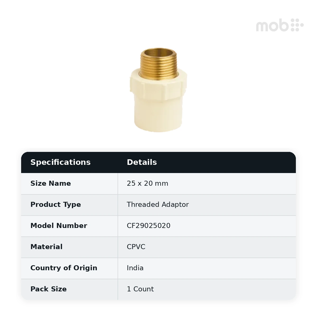Truflo CPVC Reducer MTA (Brass) 25 x 20 mm - CF29025020 - image 2