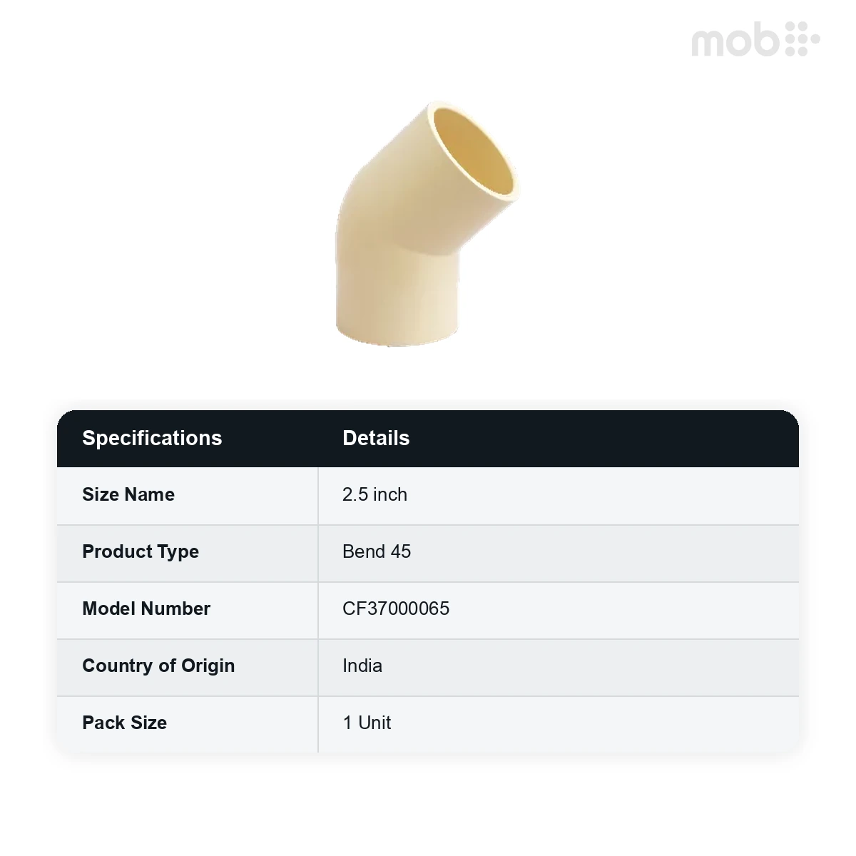 Truflo CPVC Schedule 80 Bend 45 Plain 65 mm (2.5 inch) code: CF37000065 - image 2