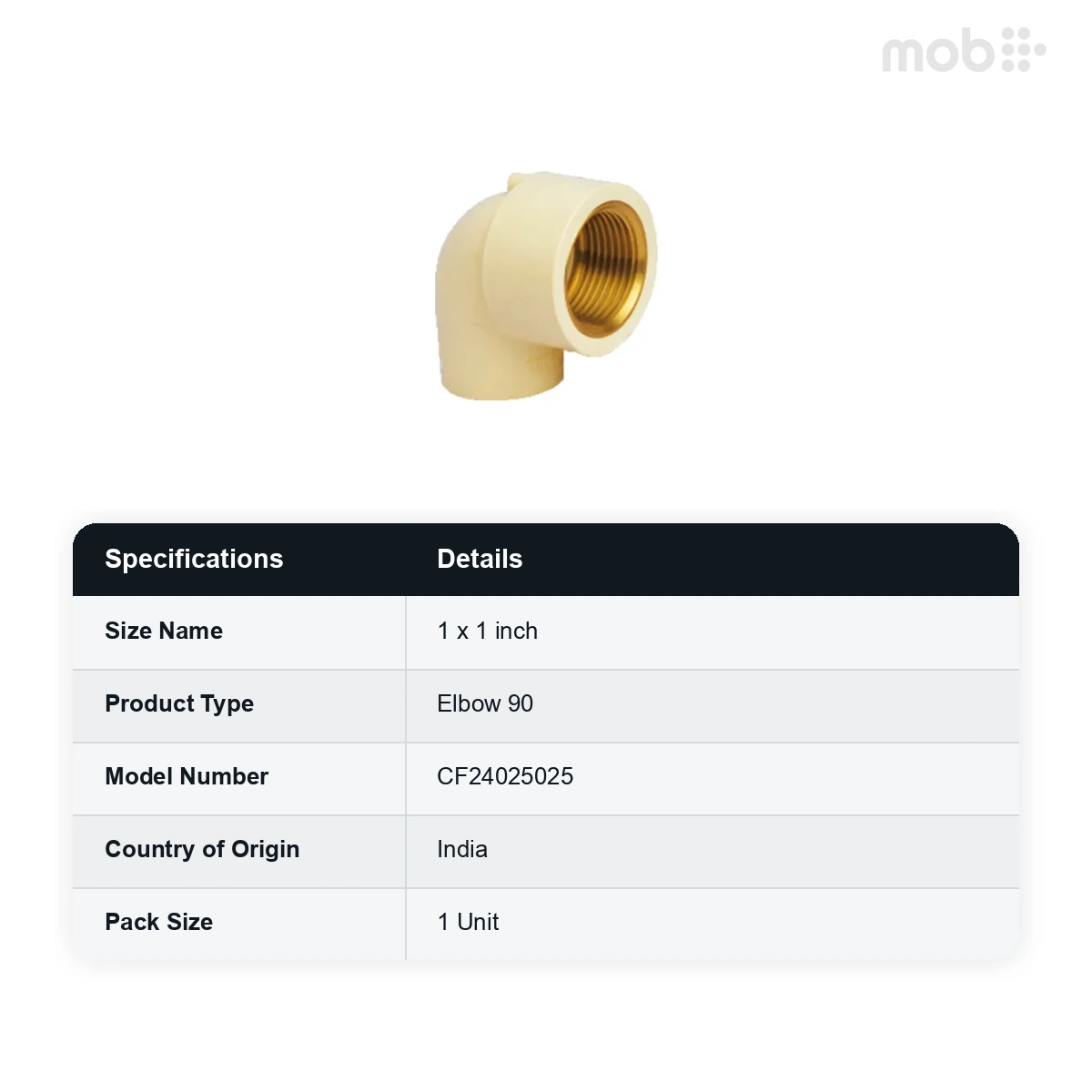 Truflo CPVC SDR 11 Brass Elbow 90° 25 mm x 25 mm (1 x 1 inch) code: CF24025025 - image 2