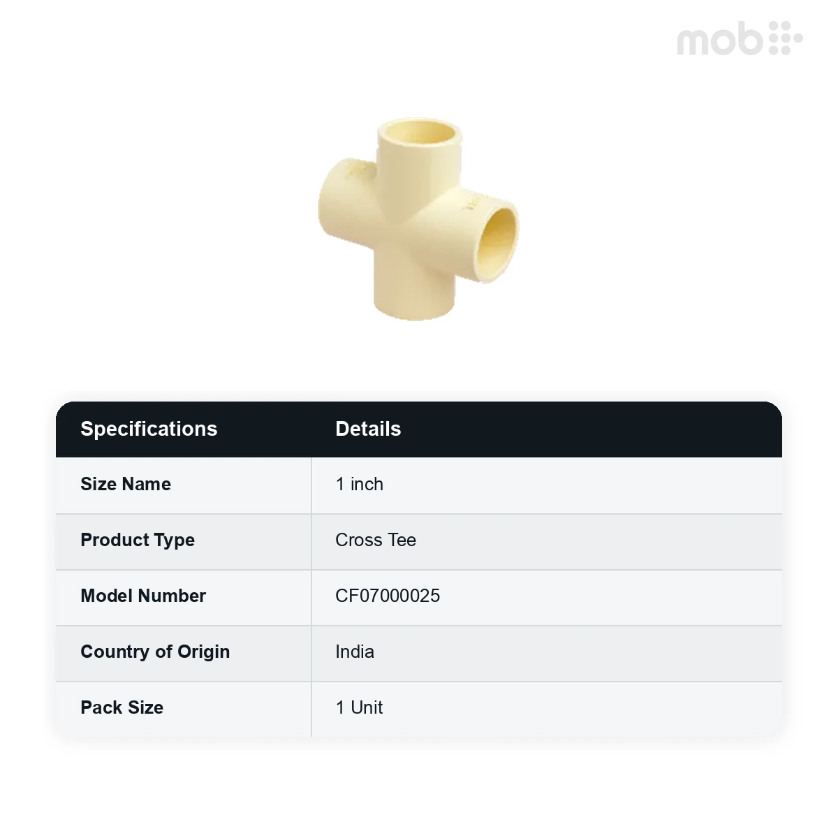 Truflo CPVC SDR 11 Plain Cross Tee 90° -25 mm (1 inch) code: CF07000025 - image 2