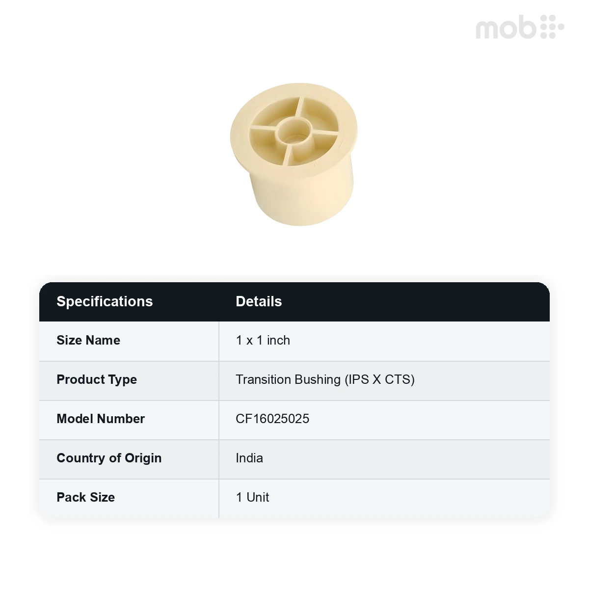 Truflo CPVC SDR 11 Plain Transition Bushing 25 mm x 25 mm (IPS x CTS)(1 x 1 inch) code: CF16025025 - image 2