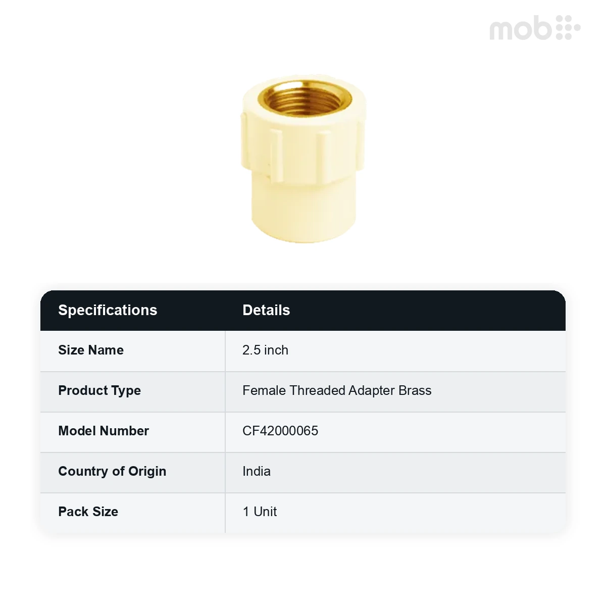 Truflo CPVC SDR 80 Brass Female Threaded Adaptor 65 mm (2.5 inch) code: CF42000065 - image 2