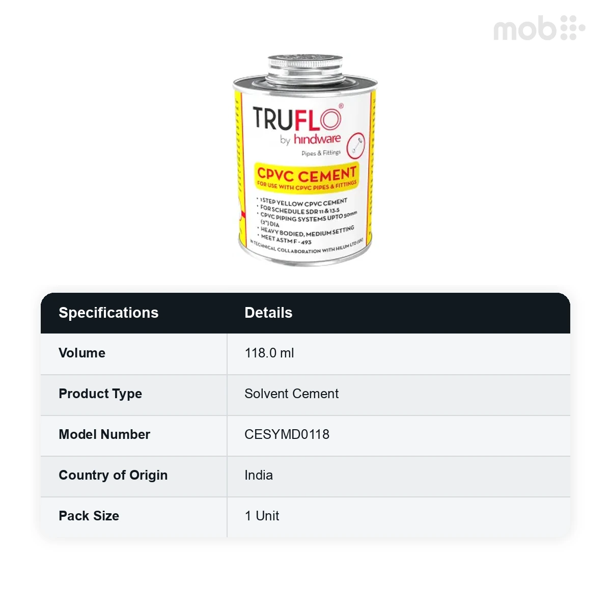 Truflo CPVC Solvent Cement 118 ml Tin code: CESYMD0118 - image 2