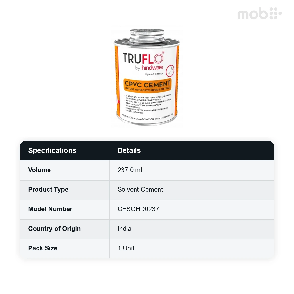 Truflo CPVC Solvent Cement 237 ml Tin code: CESOHD0237 - image 2
