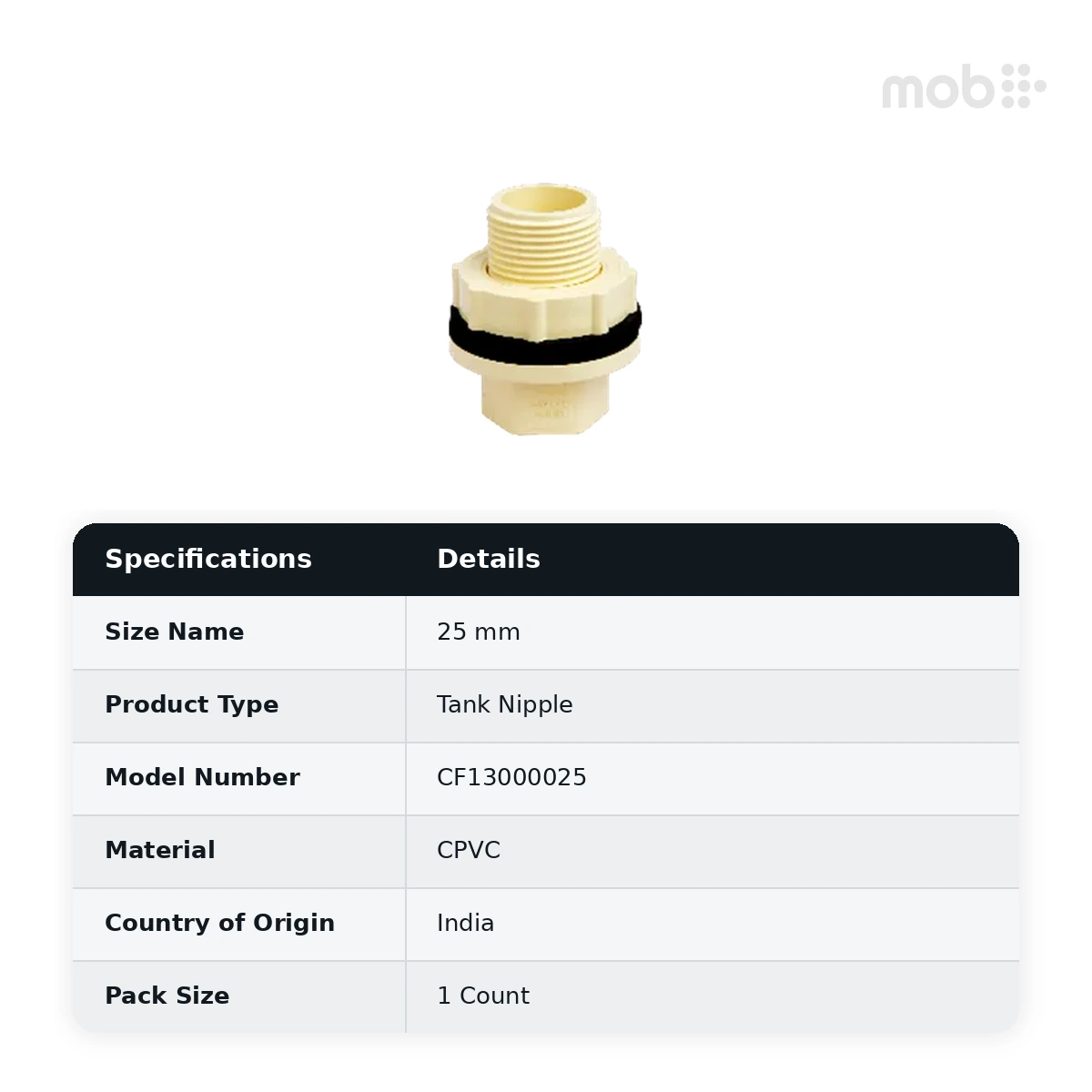 Truflo CPVC Tank Nipple (with one side Pipe Fitment) 25 mm - CF13000025