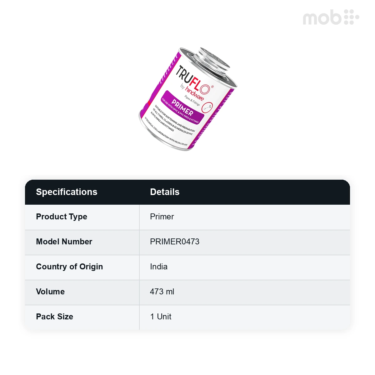 Truflo Primer Solvent 473 ml Tin Primer code: PRIMER0473 - image 2