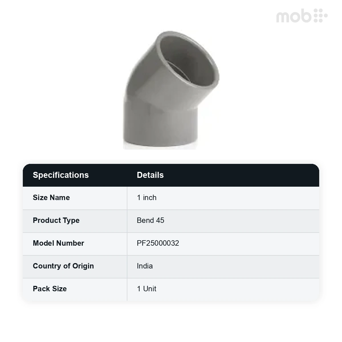 Truflo PVC 32 mm 10 Kgf/cm2 Bend 45 Plain (1 inch) code: PF25000032 - image 2