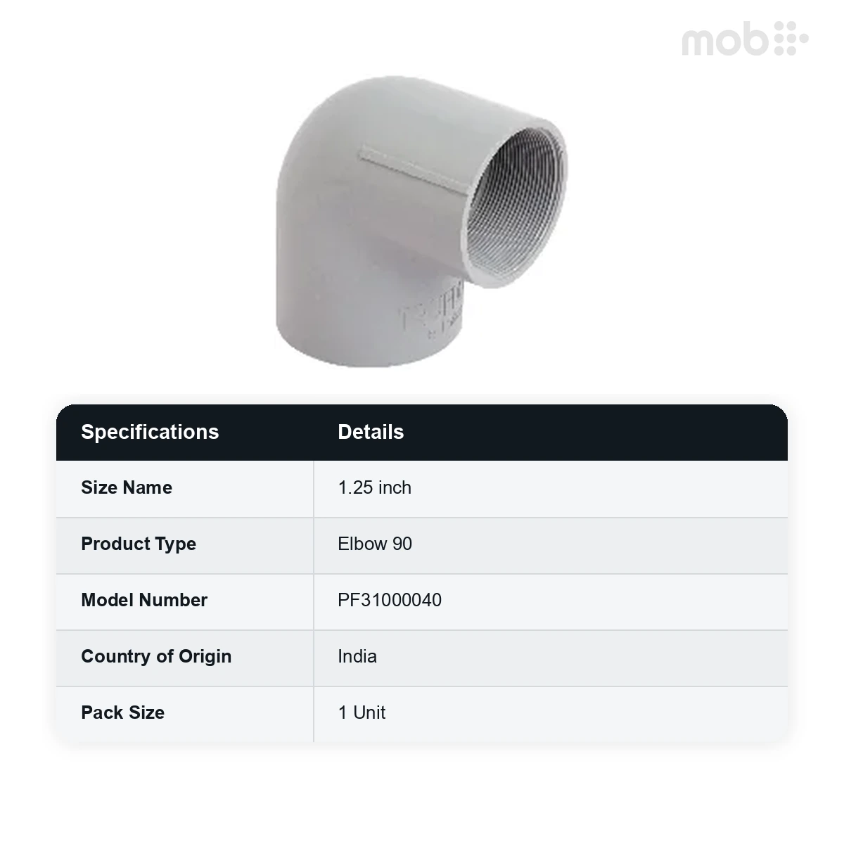 Truflo PVC 40 mm 6 Kgf/cm2 Elbow 90° Plain (1.25 inch) code: PF31000040 - image 2