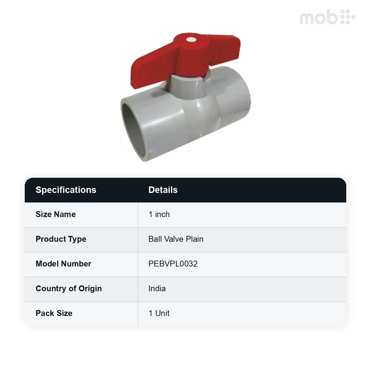 Truflo PVC Ball Valve-Plain 32 mm (1 inch) code: PEBVPL0032 - image 2