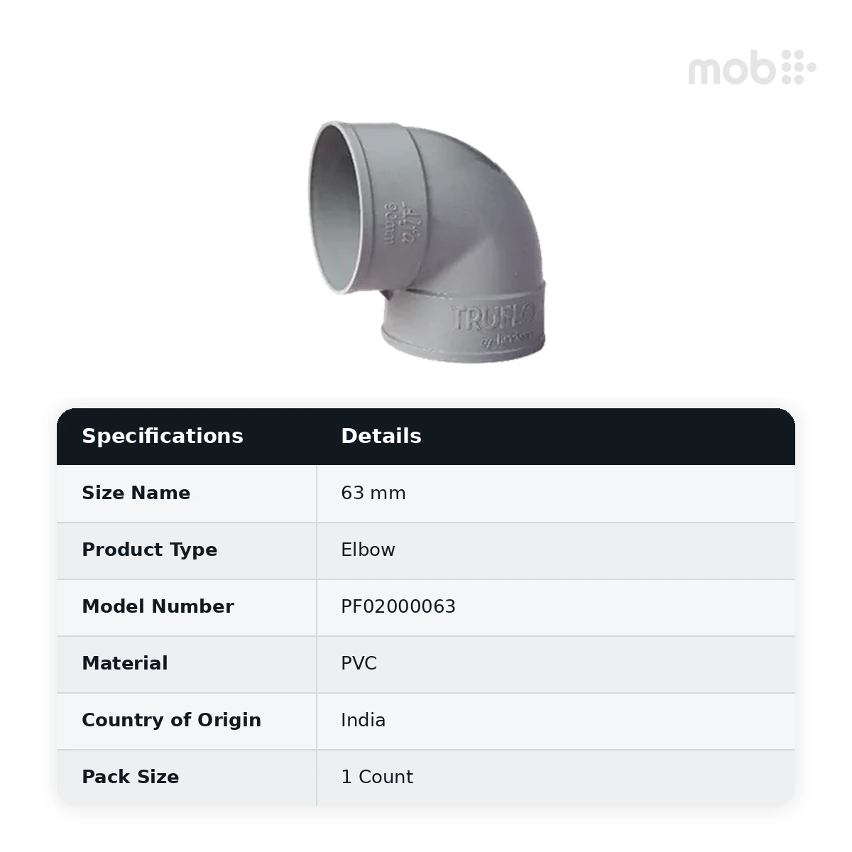 Truflo PVC Elbow 90° - Lightweight 63 mm - PF02000063 - image 2