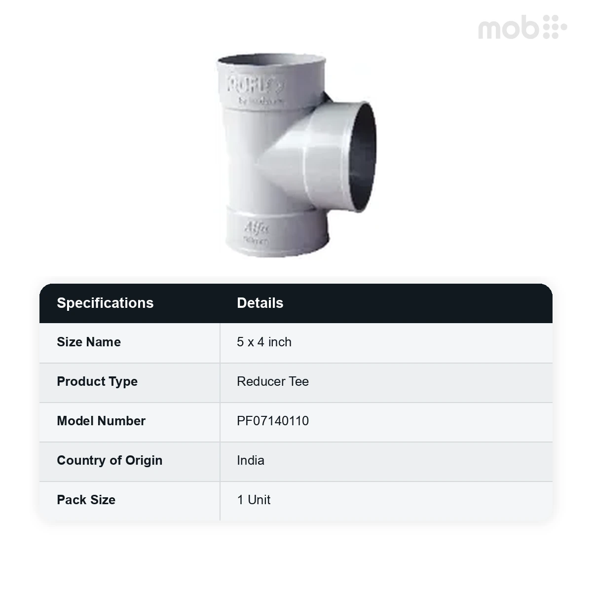 Truflo PVC Lightweight Reducer Tee 140 x 110 mm (5 x 4 inch) code: PF07140110 - image 2