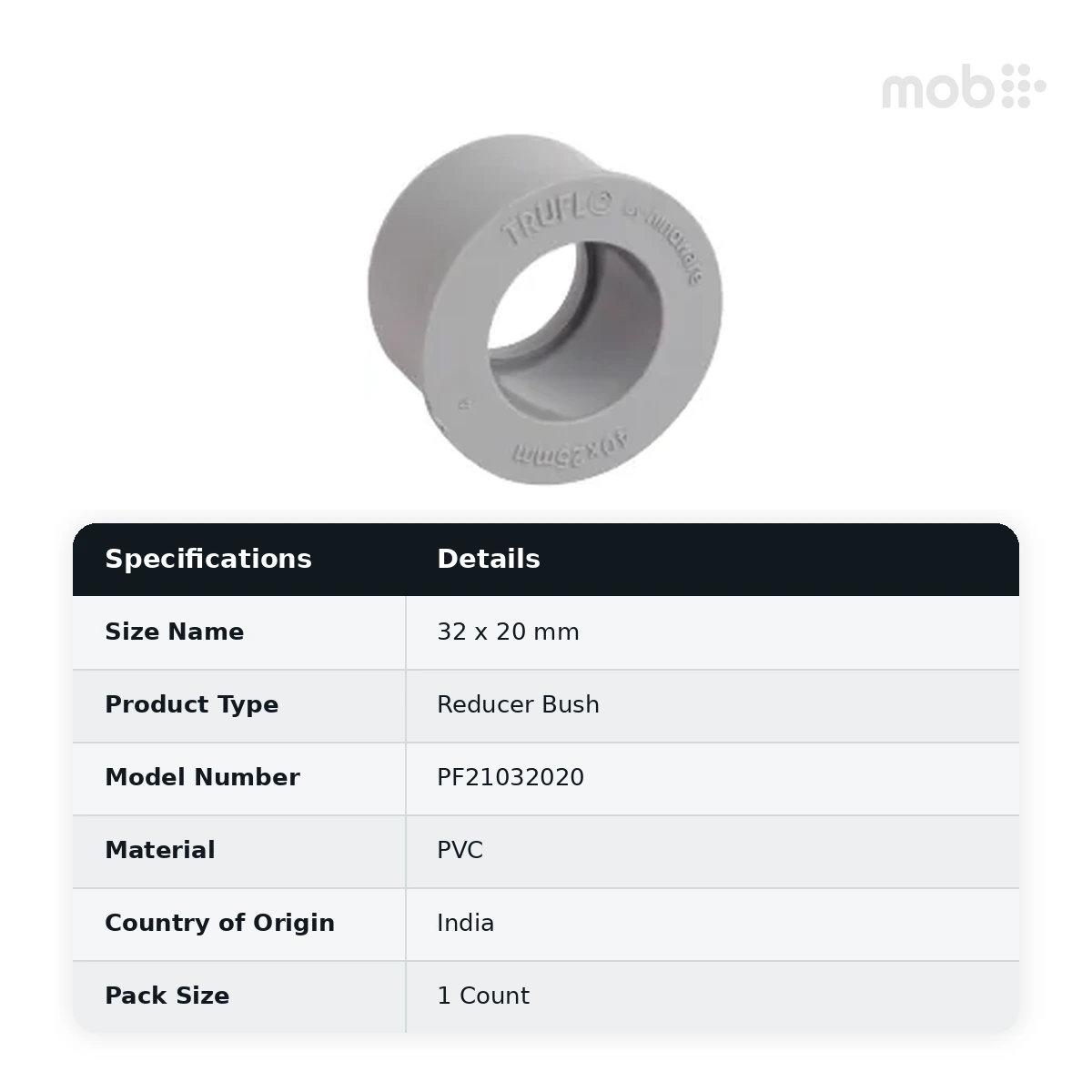 Truflo PVC Reducing Bush - Heavy 32 x 20 mm - PF21032020 - image 2