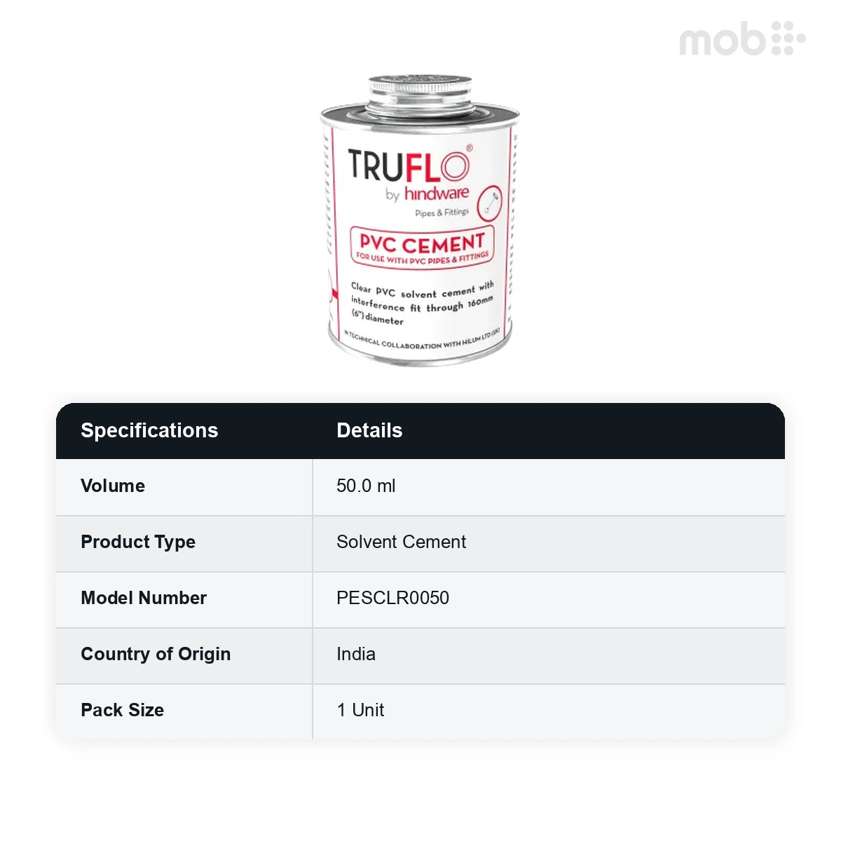 Truflo PVC Solvent Cement -50 ml Tube Clear Regular code: PESCLR0050 - image 2
