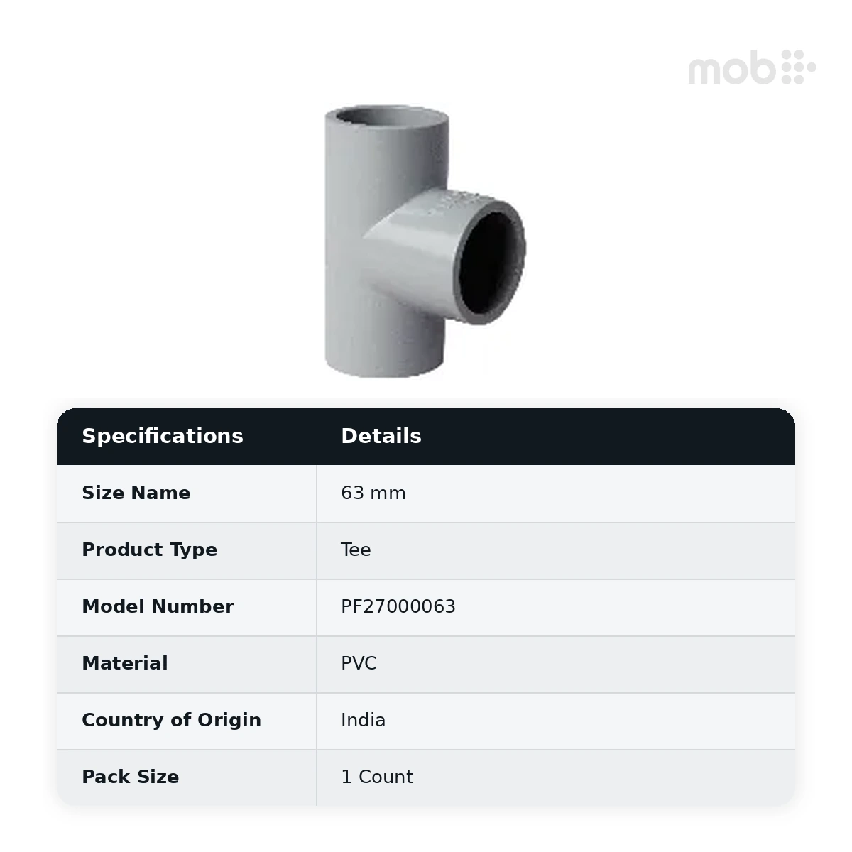 Truflo PVC Tee 90° Plain - 4 kgf/cm² Pressure - ISI Marked 63 mm - PF27000063 - image 2