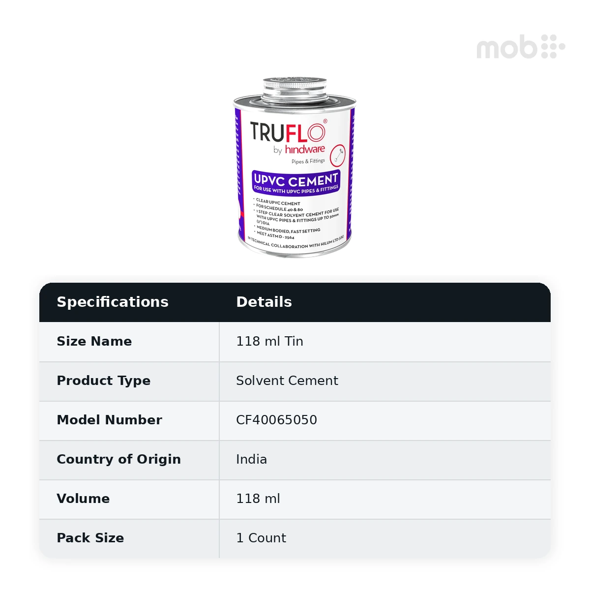 Truflo UPVC Medium Duty Clear Solvent Cement 118 ml Tin - UESCMD0118 - image 2