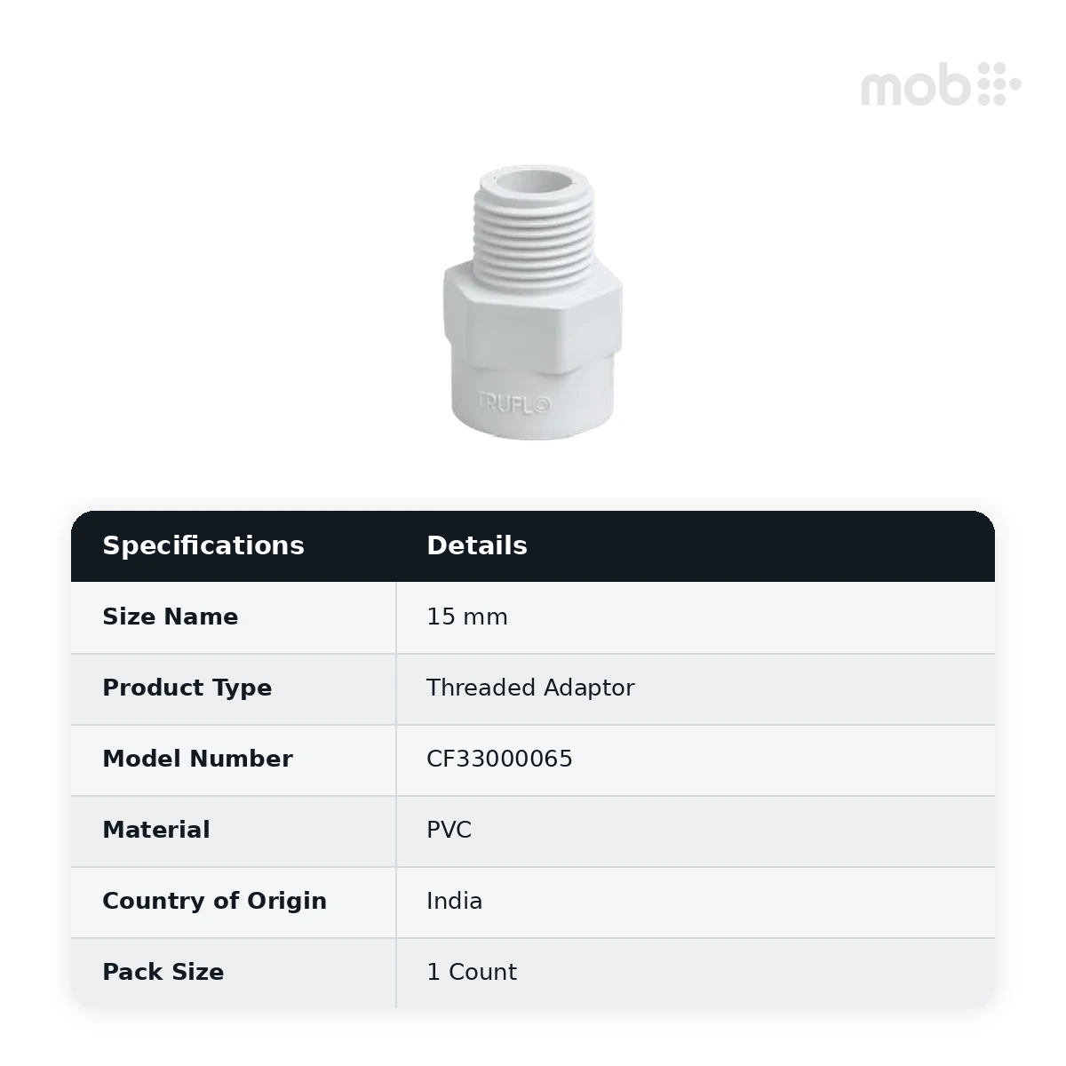 Truflo UPVC Plastic Male Threaded Adaptor 15 mm - UF15000015