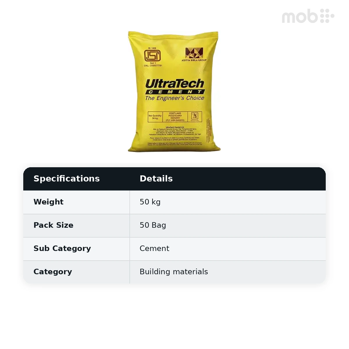 (50 Bags MOQ) Ultratech PPC Cement 50Kg Bag (50 Bags Multiple)  - image 2