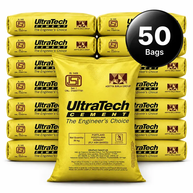 (50 Bags MOQ) Ultratech PPC Cement 50Kg Bag (50 Bags Multiple) 