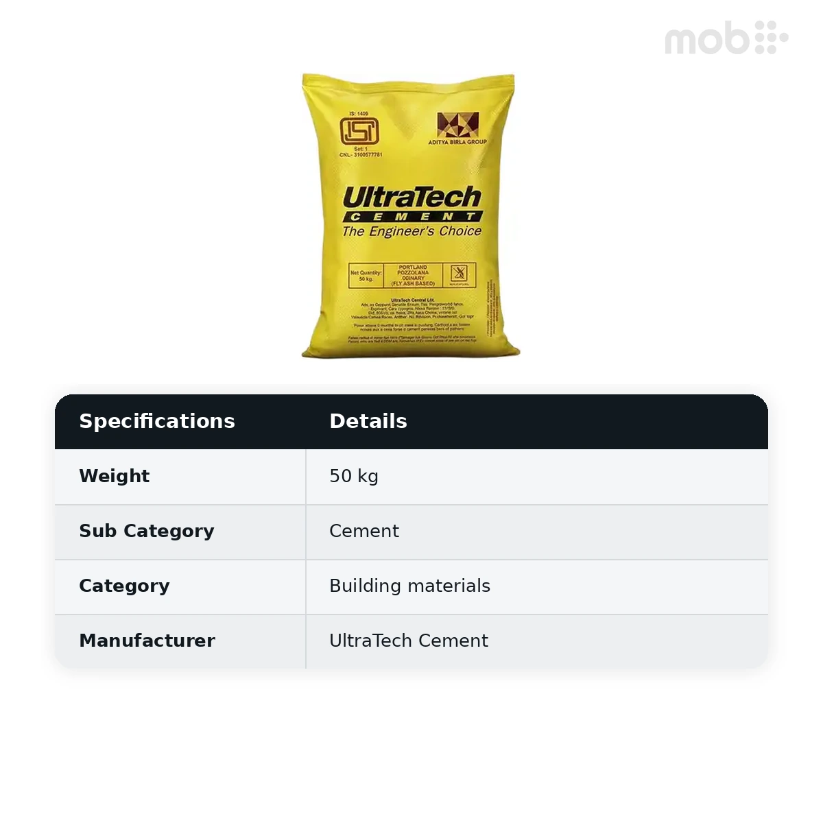 Ultratech PPC Cement 50Kg Bag