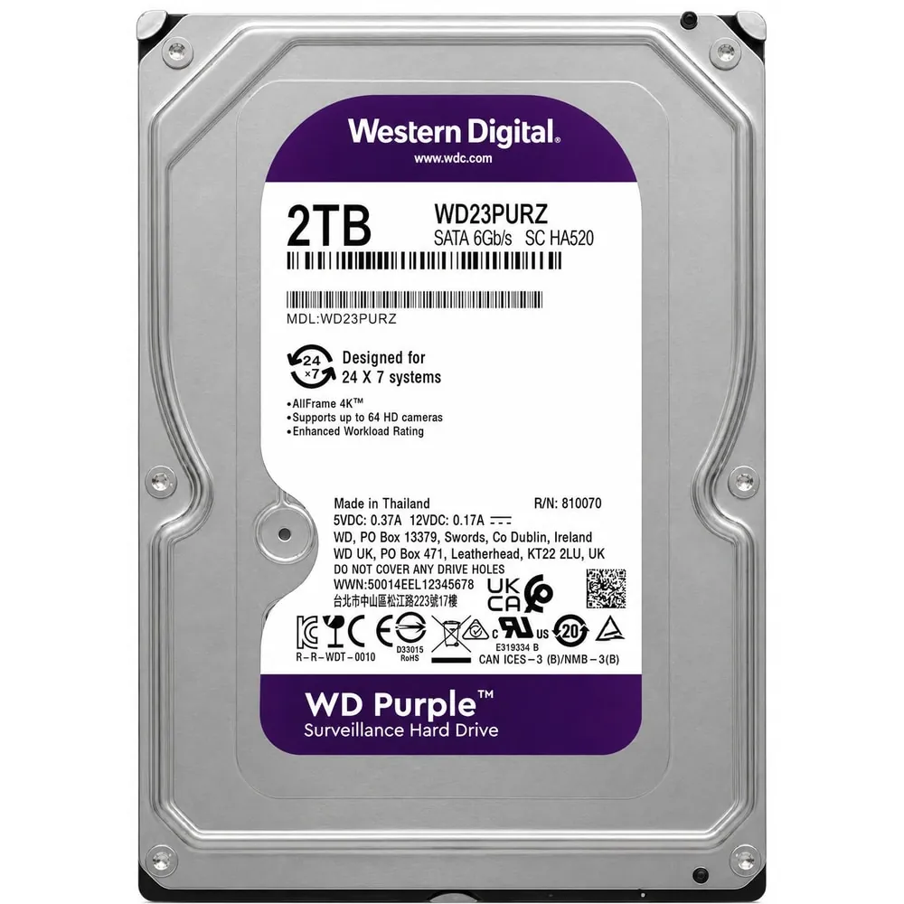 Western Digital Purple 2TB 3.5-inch SATA Surveillance Hard Drive, Code: WD23PURZ